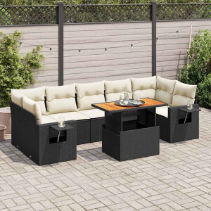 vidaXL 8-delige Loungeset met kussens poly rattan zwart
