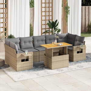 vidaXL 8-delige Loungeset met kussens poly rattan beige