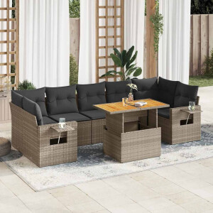 vidaXL 8-delige Loungeset met kussens poly rattan grijs