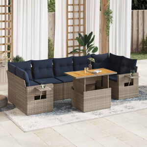 vidaXL 8-delige Loungeset met kussens poly rattan grijs