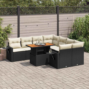 vidaXL 9-delige Loungeset met kussens poly rattan zwart