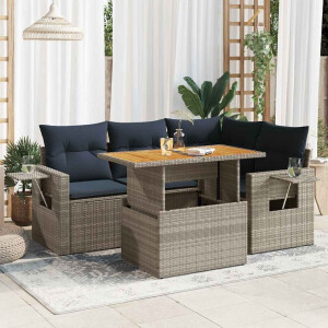 vidaXL 5-delige Loungeset met kussens poly rattan grijs