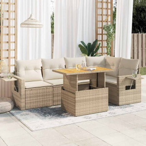 vidaXL 6-delige Loungeset met kussens poly rattan beige