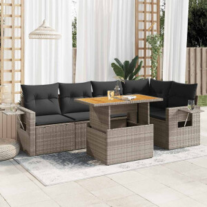 vidaXL 6-delige Loungeset met kussens poly rattan grijs