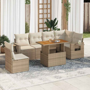 vidaXL 7-delige Loungeset met kussens poly rattan beige