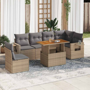 vidaXL 7-delige Loungeset met kussens poly rattan beige