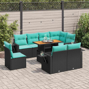 vidaXL 9-delige Loungeset met kussens poly rattan zwart