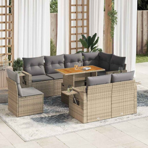 vidaXL 9-delige Loungeset met kussens poly rattan beige