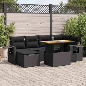 vidaXL 7-delige Loungeset met kussens poly rattan zwart