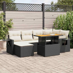 vidaXL 7-delige Loungeset met kussens poly rattan zwart