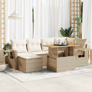 vidaXL 7-delige Loungeset met kussens poly rattan beige
