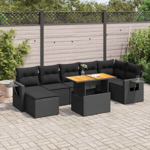 vidaXL 8-delige Loungeset met kussens poly rattan zwart