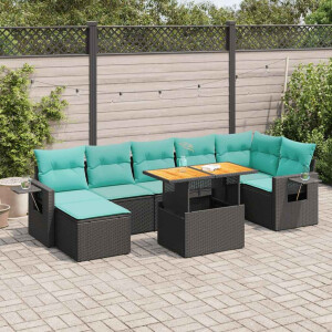 vidaXL 8-delige Loungeset met kussens poly rattan zwart