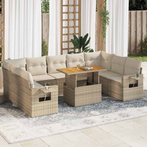 vidaXL 10-delige Loungeset met kussens poly rattan beige