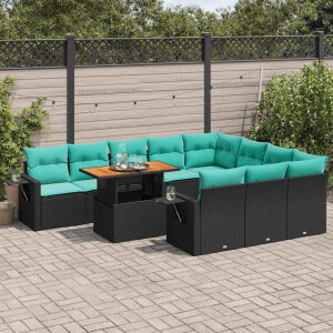 vidaXL 11-delige Loungeset met kussens poly rattan zwart