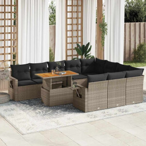 vidaXL 11-delige Loungeset met kussens poly rattan grijs