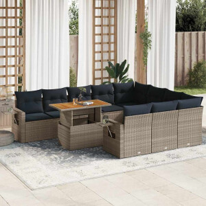 vidaXL 11-delige Loungeset met kussens poly rattan grijs