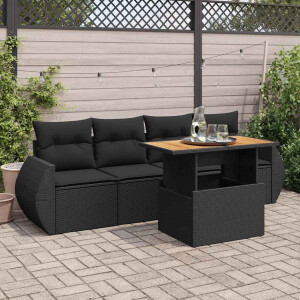 vidaXL 5-delige Loungeset met kussens poly rattan zwart