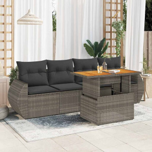 vidaXL 5-delige Loungeset met kussens poly rattan grijs