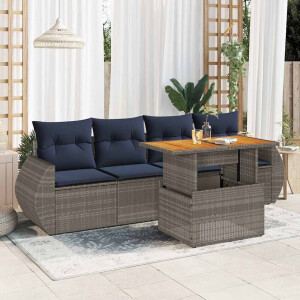 vidaXL 5-delige Loungeset met kussens poly rattan grijs