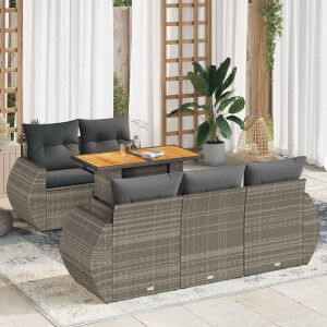 vidaXL 6-delige Loungeset met kussens poly rattan grijs