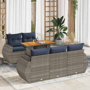 vidaXL 6-delige Loungeset met kussens poly rattan grijs