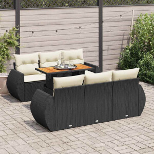 vidaXL 7-delige Loungeset met kussens poly rattan zwart