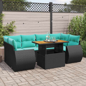 vidaXL 7-delige Loungeset met kussens poly rattan zwart