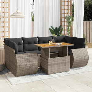 vidaXL 7-delige Loungeset met kussens poly rattan grijs