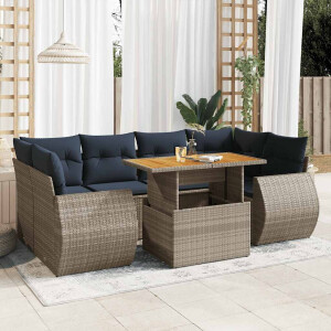 vidaXL 7-delige Loungeset met kussens poly rattan grijs