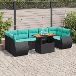 vidaXL 8-delige Loungeset met kussens poly rattan zwart