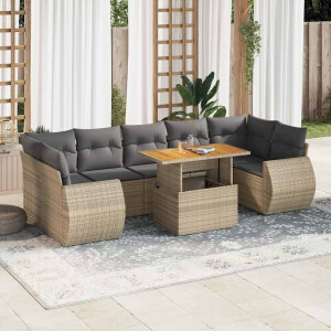 vidaXL 8-delige Loungeset met kussens poly rattan beige
