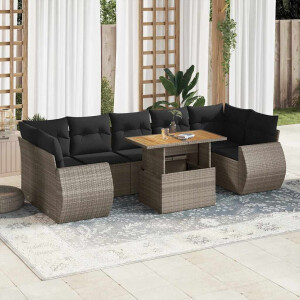 vidaXL 8-delige Loungeset met kussens poly rattan grijs