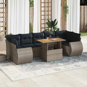 vidaXL 8-delige Loungeset met kussens poly rattan grijs