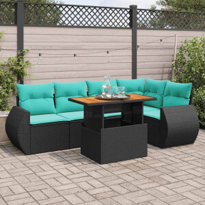 vidaXL 6-delige Loungeset met kussens poly rattan zwart