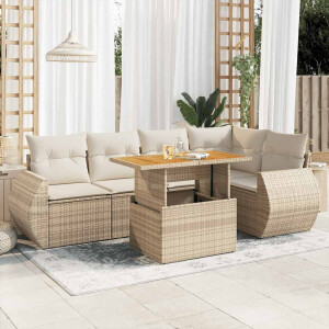 vidaXL 6-delige Loungeset met kussens poly rattan beige