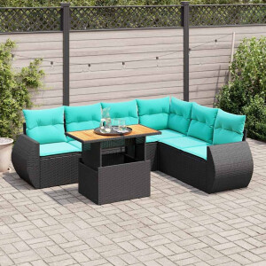 vidaXL 7-delige Loungeset met kussens poly rattan zwart