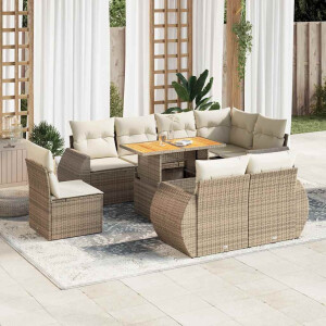 vidaXL 9-delige Loungeset met kussens poly rattan beige