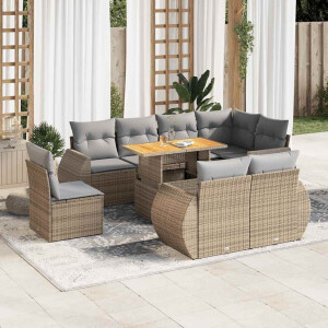 vidaXL 9-delige Loungeset met kussens poly rattan beige