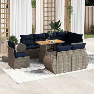 vidaXL 9-delige Loungeset met kussens poly rattan grijs