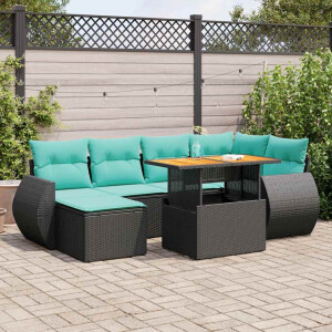 vidaXL 7-delige Loungeset met kussens poly rattan zwart