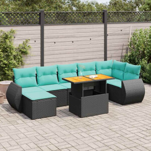vidaXL 8-delige Loungeset met kussens poly rattan zwart