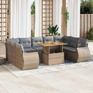 vidaXL 10-delige Loungeset met kussens poly rattan beige