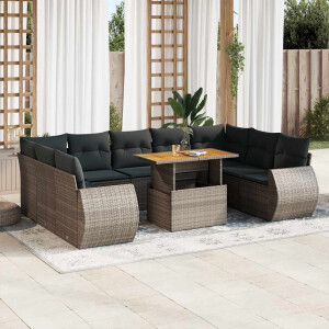 vidaXL 10-delige Loungeset met kussens poly rattan grijs