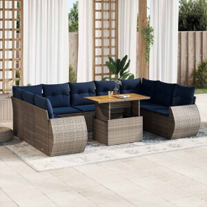vidaXL 10-delige Loungeset met kussens poly rattan grijs