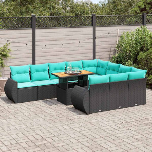 vidaXL 11-delige Loungeset met kussens poly rattan zwart