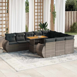 vidaXL 11-delige Loungeset met kussens poly rattan grijs