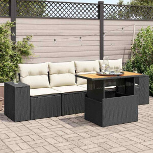 vidaXL 5-delige Loungeset met kussens poly rattan zwart