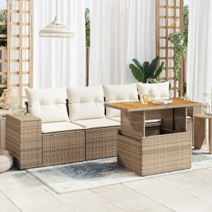 vidaXL 5-delige Loungeset met <a title="kussens vergelijken" href="https://furn.nl/kussens">kussens</a> poly rattan beige