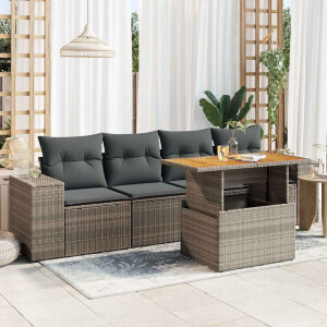vidaXL 5-delige Loungeset met kussens poly rattan grijs